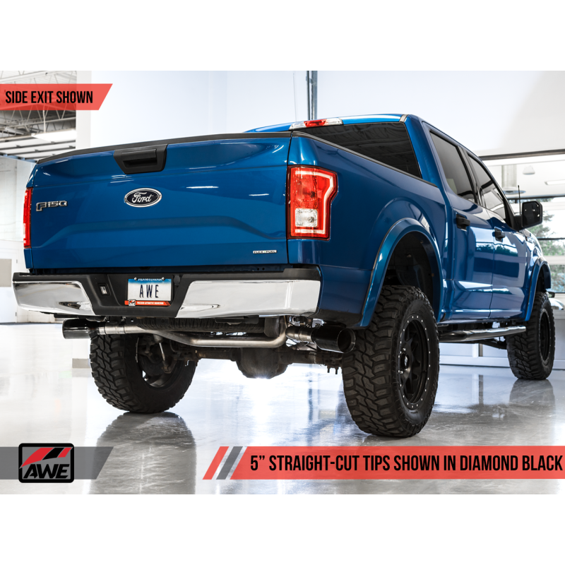 AWE Tuning 2015+ Ford F-150 0FG Dual Exit Performance Exhaust System w/5in Diamond Black Tips
