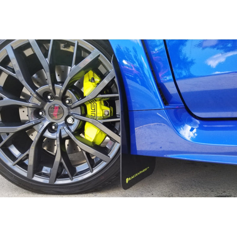 Rally Armor 15-21 Subaru WRX/STI (Sedan ONLY) Black UR Mud Flap w/ Green Logo - T1 Motorsports