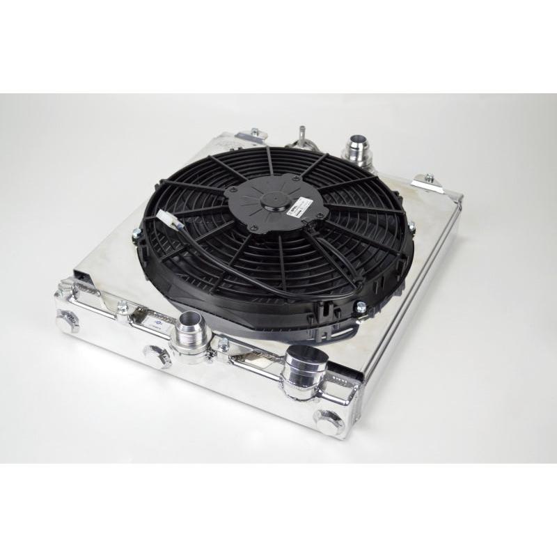 CSF Universal Half Radiator w/-16AN & Slip-On Fittings/12in SPAL Fan & Shroud - T1 Motorsports