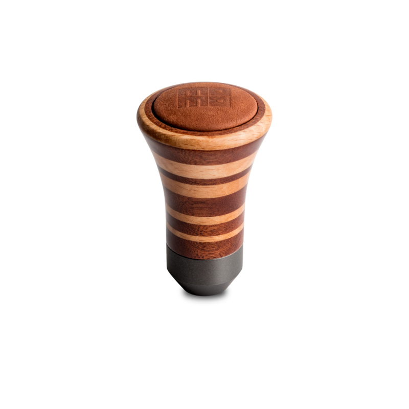 Momo Trofeo Heritage Shift Knob - Tall Wood, Layered Mahogany and Beechwood, Leather Insert Top