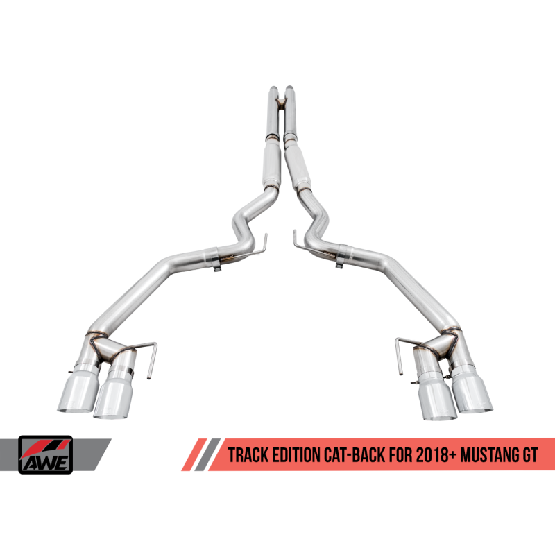 AWE Tuning 2018+ Ford Mustang GT (S550) Cat-back Exhaust - Track Edition (Quad Chrome Silver Tips)