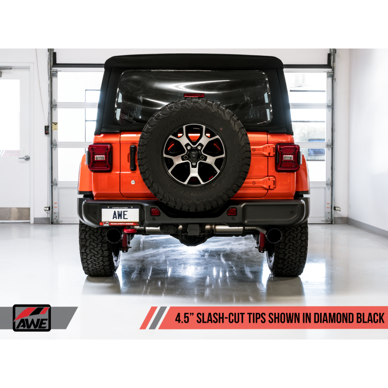 AWE Tuning 2018+ Jeep Wrangler JL/JLU Tread Edition Axle-Back Dual Exhaust - Diamond Black Tips