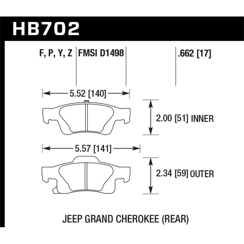 Hawk 11-12 Dodge Durango / 11-12 Jeep Grand Cherokee HPS Rear Street Brake Pads - T1 Motorsports