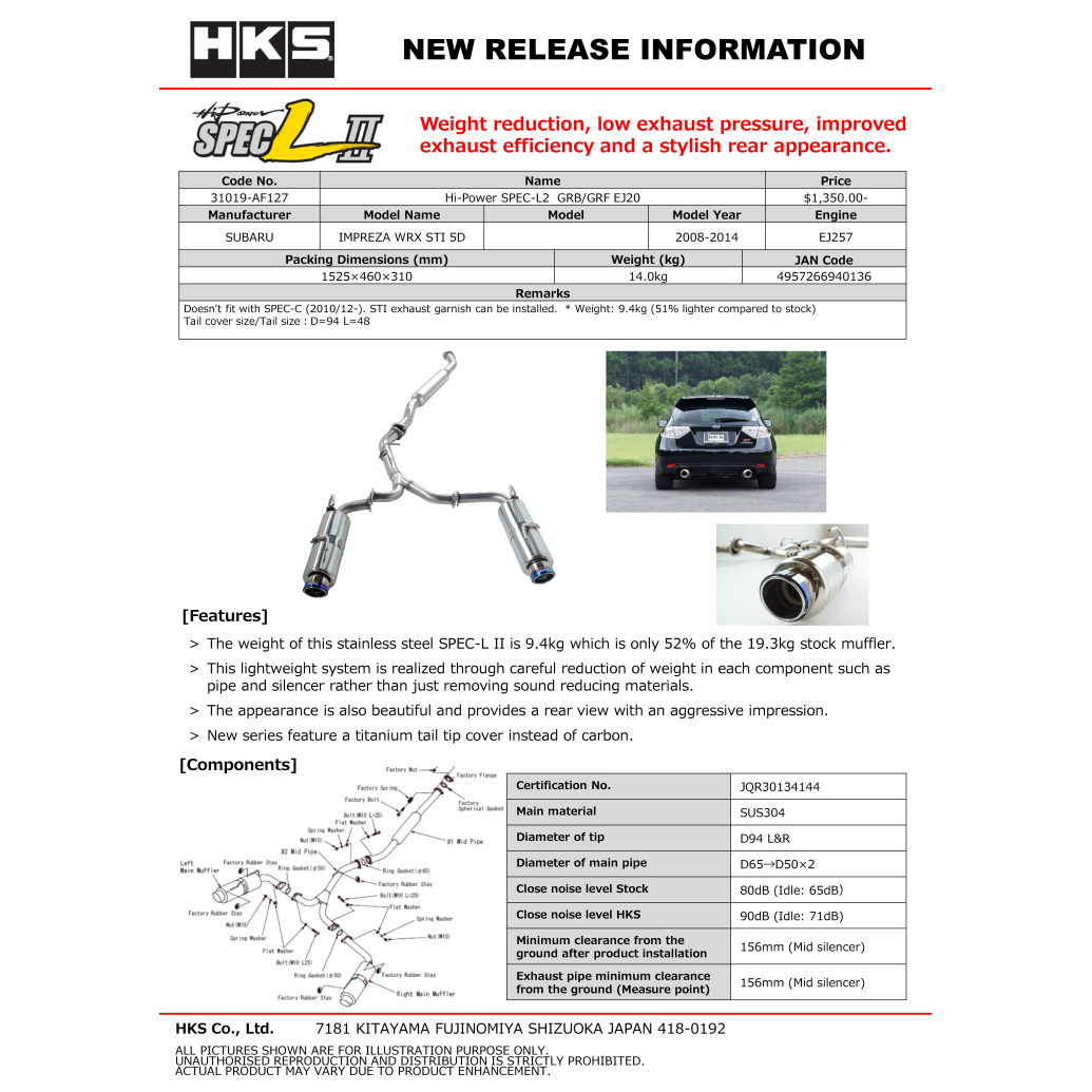 HKS Hi-Power SPEC-L2 - Subaru WRX STI Hatchback - T1 Motorsports