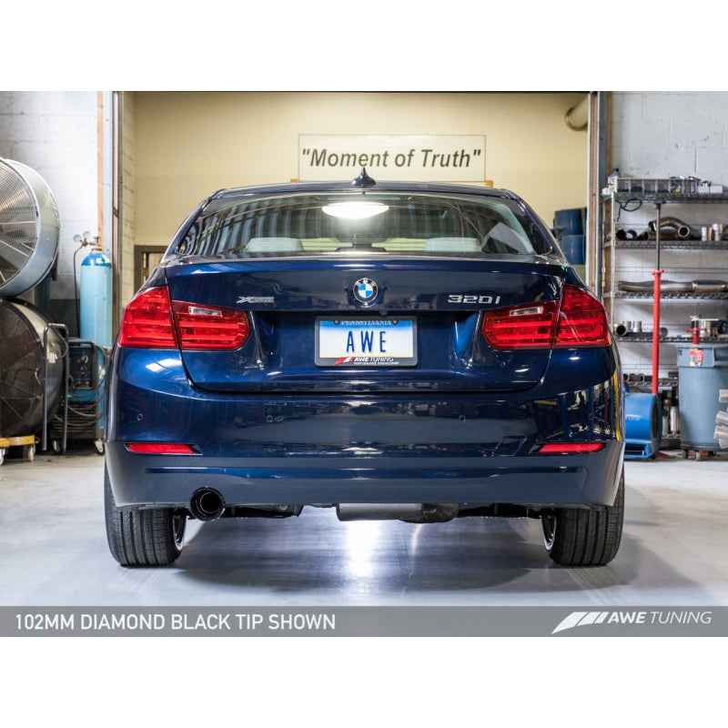 AWE Tuning 13-18 BMW 320i (F30) Touring Edition Exhaust w/ Perfomance Mid Pipe - Diamond Black Tips