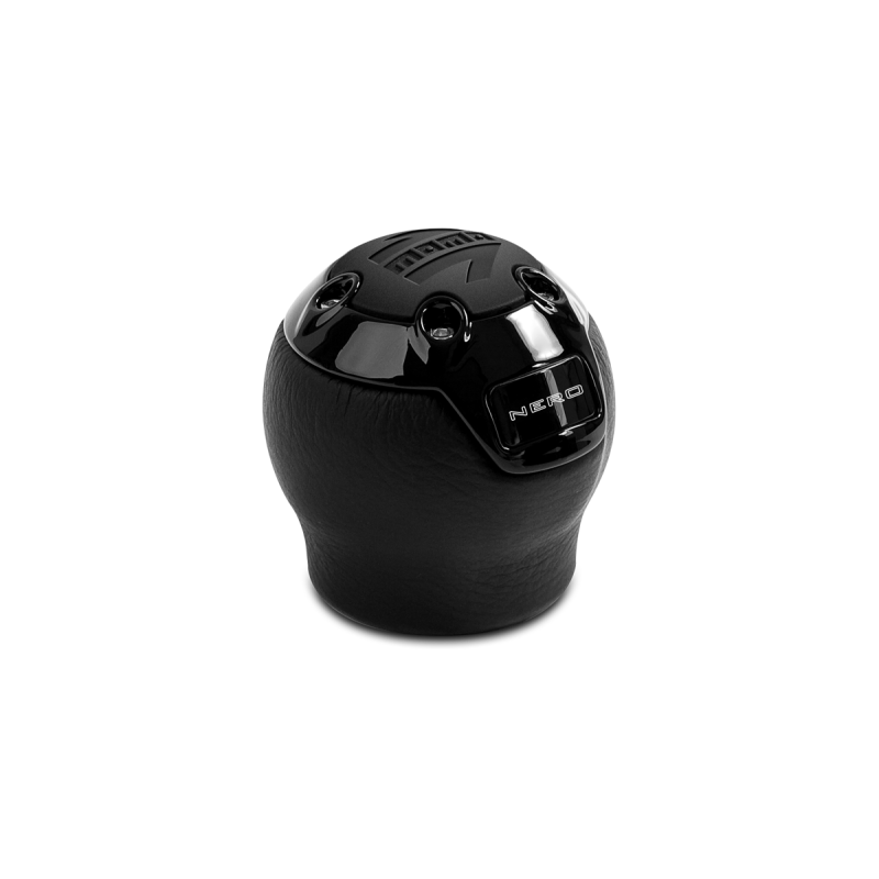 Momo Nero Shift Knob - Black Leather, Black Chrome Insert, with Reverse Lockout