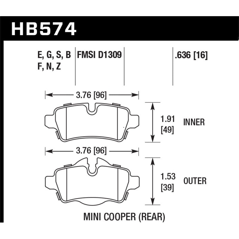 Hawk 07+ Mini Cooper HPS 5.0 Rear Brake Pads - T1 Motorsports