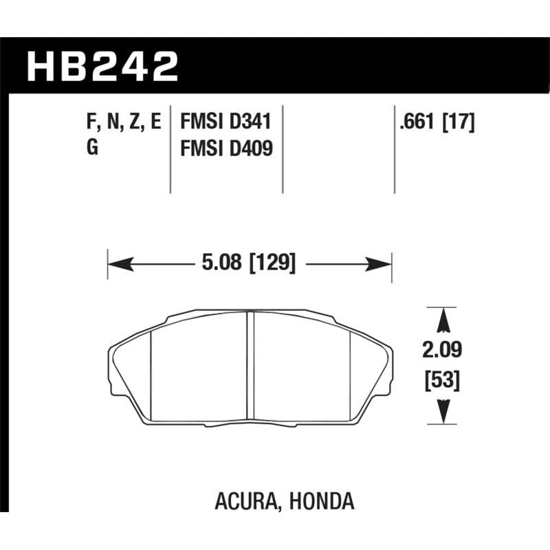 Hawk 92-93 Honda Civic EX 1.6L / Acura Integra GS/LS/RS 1.8L HPS 5.0 Street Brake Pads - Front