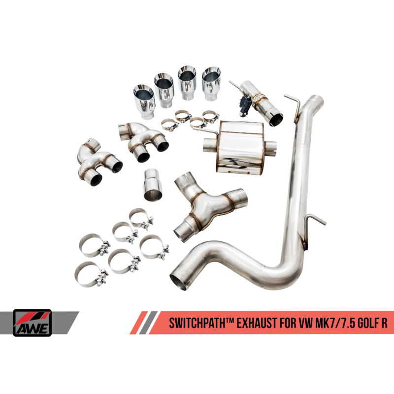 AWE Tuning Mk7 Golf R SwitchPath Exhaust w/Chrome Silver Tips 102mm - T1 Motorsports