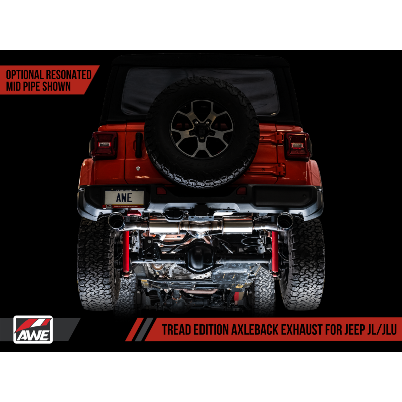 AWE Tuning 2018+ Jeep Wrangler JL/JLU Tread Edition Axle-Back Dual Exhaust - Diamond Black Tips