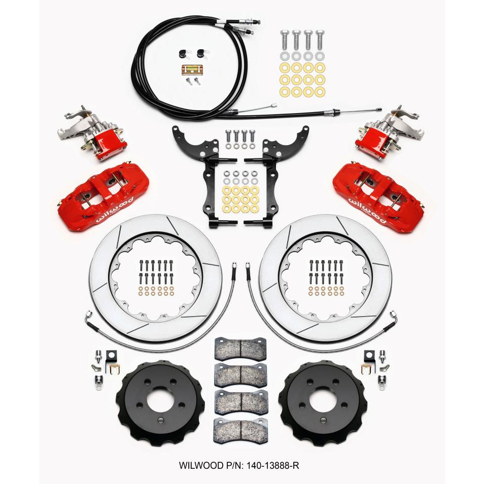 Wilwood AERO4 / MC4 Rear Kit 14.00 Red 2015-Up Mustang w/Lines & Cables - T1 Motorsports