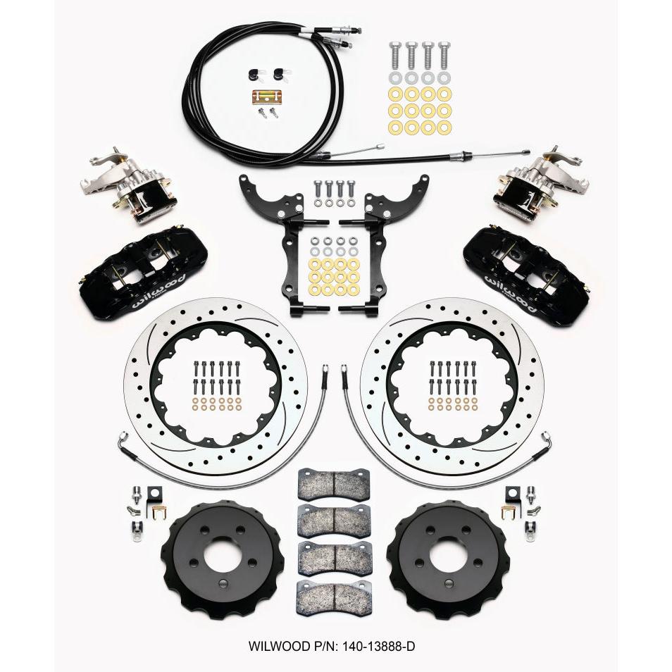 Wilwood AERO4 / MC4 Rear Kit 14.00 Drilled 2015-Up Mustang w/Lines & Cables - T1 Motorsports