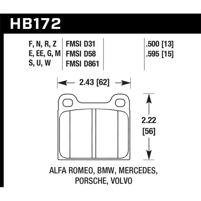 Hawk 63-65 Porsche 356 Front / 69-83 911 / 64-72 912 Rear DTC-60 Race Brake Pads - T1 Motorsports