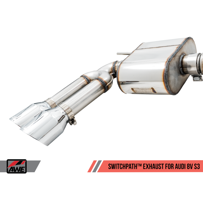 AWE Tuning Audi 8V S3 SwitchPath Exhaust w/Chrome Silver Tips 102mm - T1 Motorsports