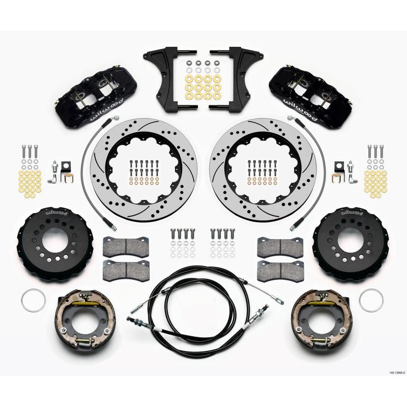 Wilwood AERO4 Rear Kit 14.00 Drilled 2005-2014 Mustang w/ BMR Suspn. w/Lines - T1 Motorsports