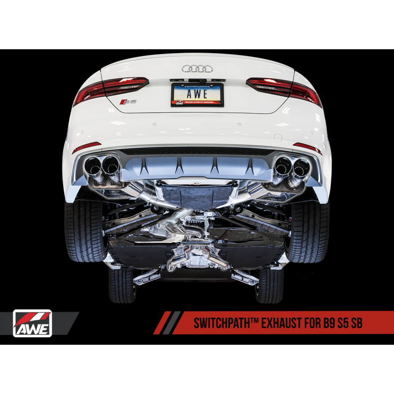 AWE Tuning Audi B9 S5 Sportback SwitchPath Exhaust - Non-Resonated (Silver 102mm Tips) - T1 Motorsports
