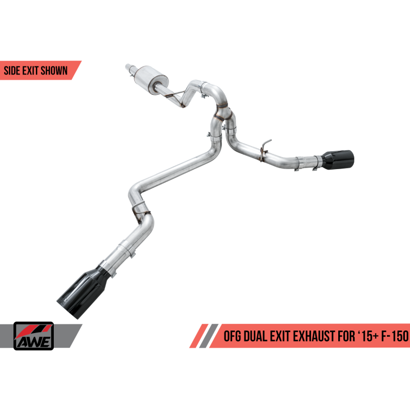 AWE Tuning 2015+ Ford F-150 0FG Dual Exit Performance Exhaust System w/5in Diamond Black Tips