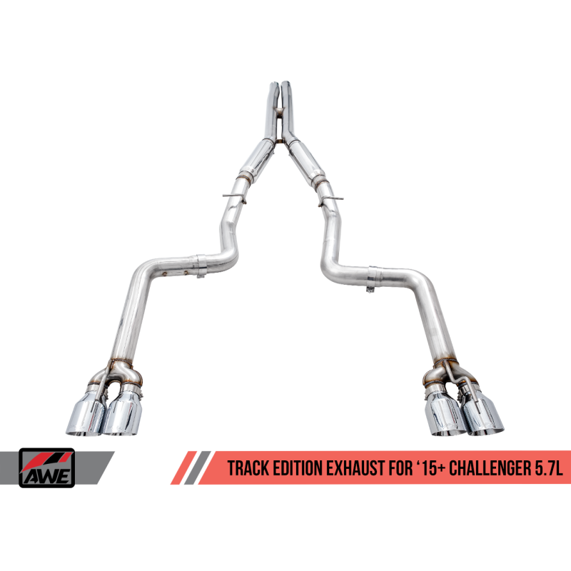 AWE Tuning 2017+ Dodge Challenger 5.7L Track Edition Exhaust - Chrome Silver Quad Tips