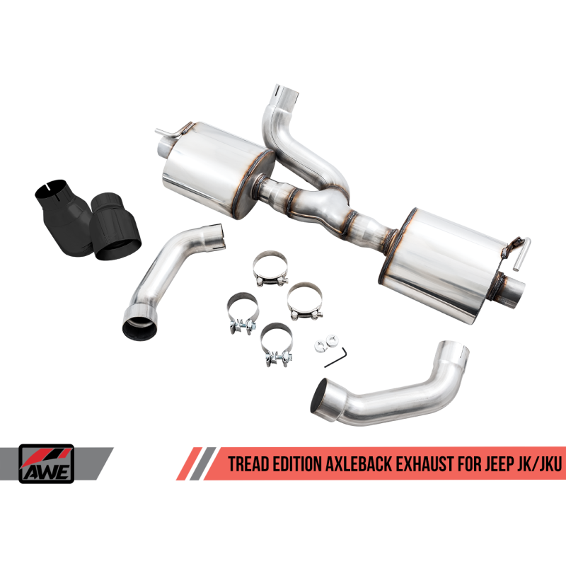 AWE Tuning 2018+ Jeep Wrangler JL/JLU Tread Edition Axle-Back Dual Exhaust - Diamond Black Tips