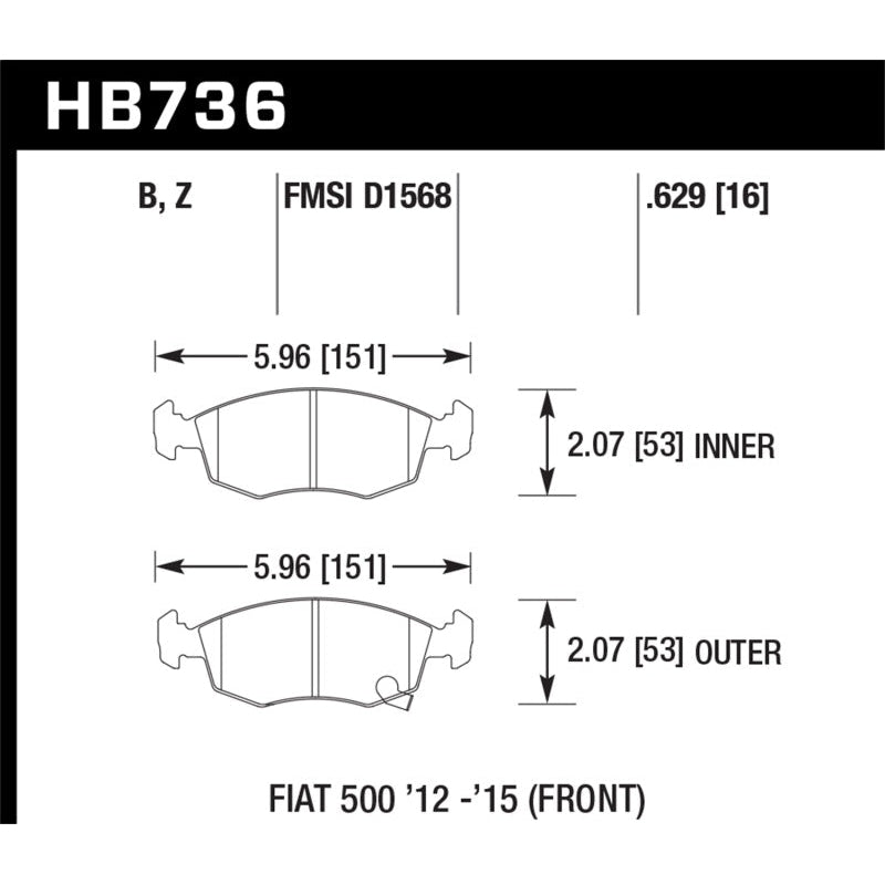 Hawk 12-16 Fiat 500 Performance Ceramic Street Front Brake Pads - T1 Motorsports
