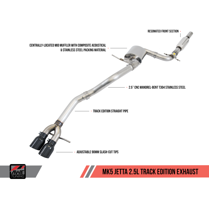 AWE Tuning Mk5 Jetta Mk6 Sportwagen 2.5L Track Edition Exhaust - Diamond Black Tips