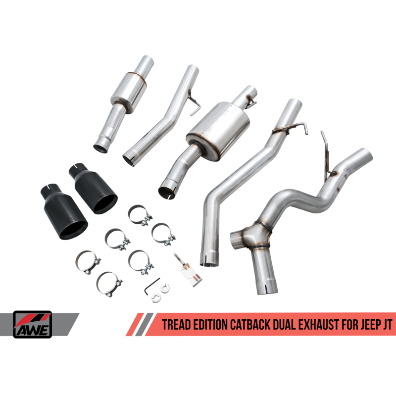 AWE Tuning 20-21 Jeep Gladiator JT 3.6L Tread Edition Cat-Back Dual Exhaust - Diamond Black Tip