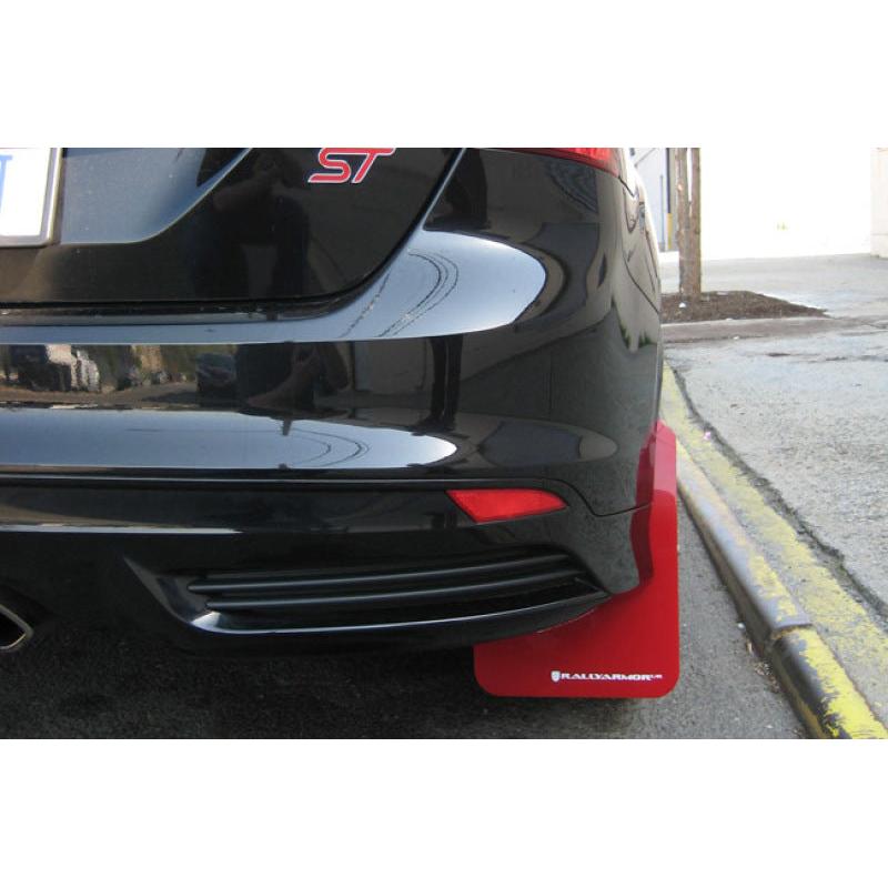 Rally Armor 12-19 Ford Focus ST / 16-19 RS Black UR Mud Flap w/ Red Altered Font Logo