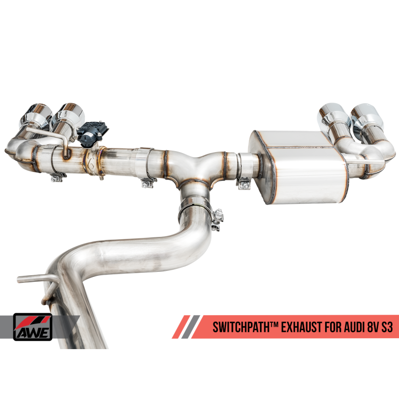 AWE Tuning Audi 8V S3 SwitchPath Exhaust w/Chrome Silver Tips 102mm - T1 Motorsports