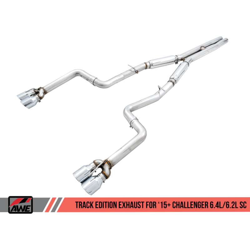 AWE Tuning 2015+ Dodge Challenger 6.4L/6.2L SC Track Edition Exhaust - Quad Chrome Silver Tips