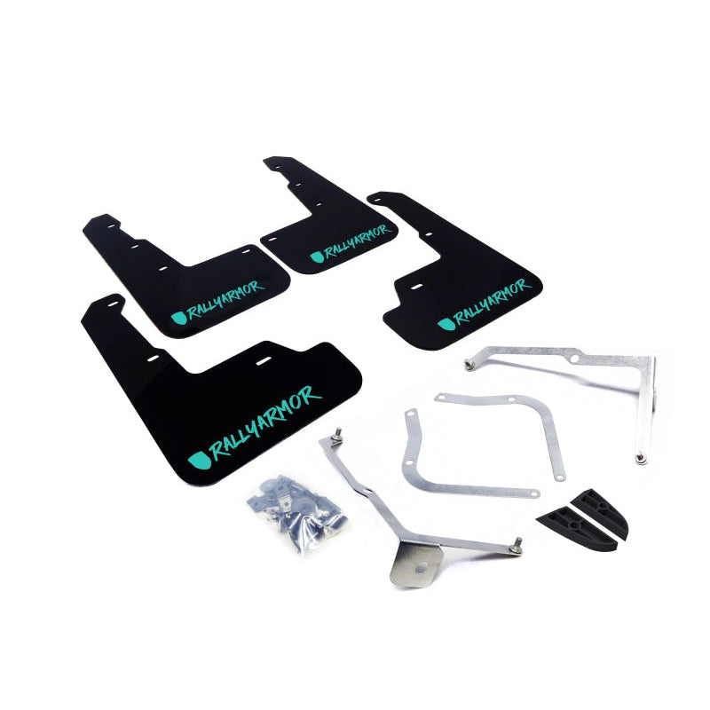 Rally Armor 15-21 Subaru WRX/STI (Sedan ONLY) Black UR Mud Flap w/ Teal Altered Font Logo - T1 Motorsports
