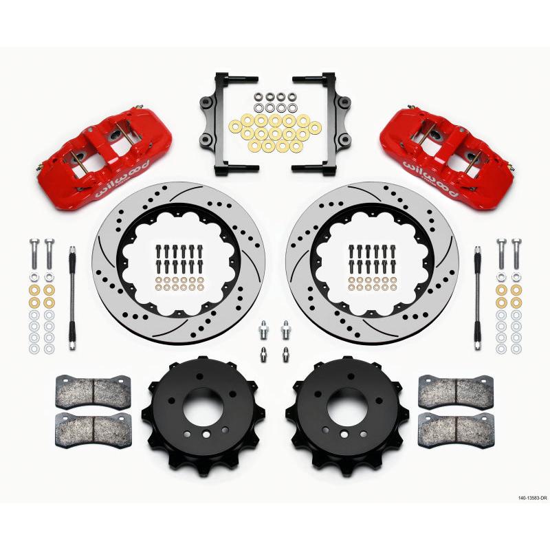 Wilwood AERO4 Rear Kit 14.00 Drilled Red 2007-2011 BMW E90 Series w/Lines - T1 Motorsports