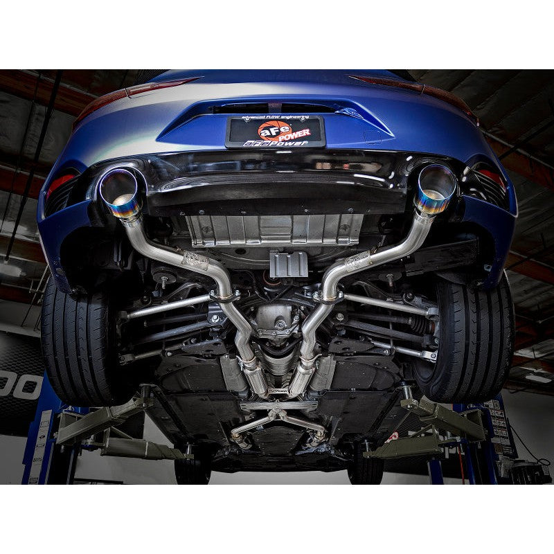 aFe POWER Takeda 2.5in 304 SS CB Exhaust w/ Blue Flame Tips 17-19 Infiniti Q60 V6-3.0L (tt)