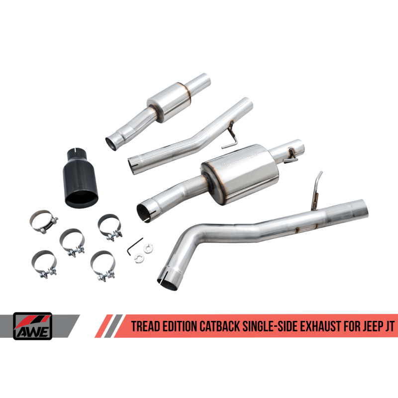 AWE Tuning 20-21 Jeep Gladiator JT 3.6L Tread Edition Cat-Back Single Side Exhaust - Diamond Blk Ti - T1 Motorsports