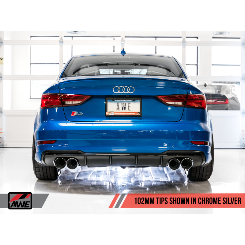 AWE Tuning Audi 8V S3 SwitchPath Exhaust w/Chrome Silver Tips 102mm - T1 Motorsports