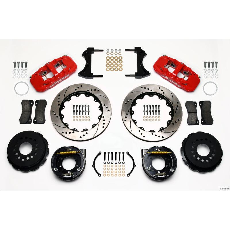 Wilwood AERO4 Rear P-Brake Kit 14.00in Drill Red 2005-2014 Mustang - T1 Motorsports