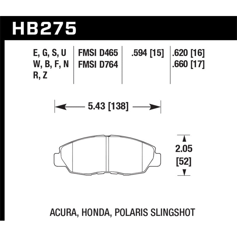 Hawk 98-00 Civic Coupe Si/01-06 Civic DX/EX/GX/HX/LX (Non Hatchback) HPS Street Front Brake Pads - T1 Motorsports