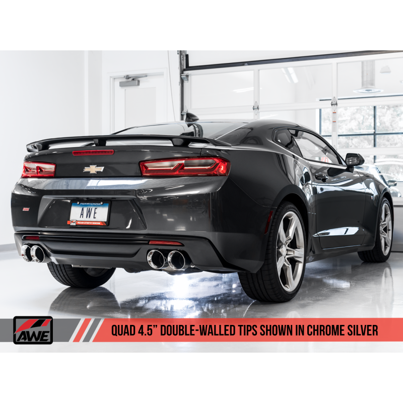AWE Tuning 16-19 Chevrolet Camaro SS Axle-back Exhaust - Track Edition (Quad Chrome Silver Tips)