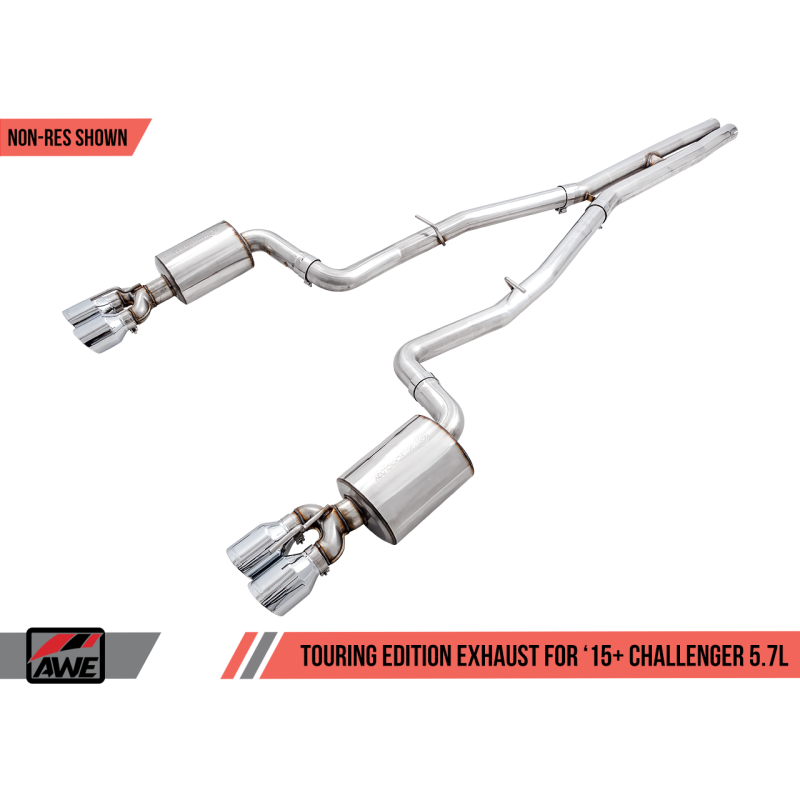 AWE Tuning 2017+ Challenger 5.7L Touring Edition Exhaust - Non-Resonated - Chrome Silver Quad Tips