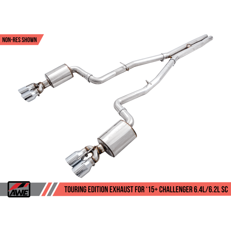 AWE Tuning 2015+ Dodge Challenger 6.4L/6.2L Non-Resonated Touring Edition Exhaust - Quad Silver Tips