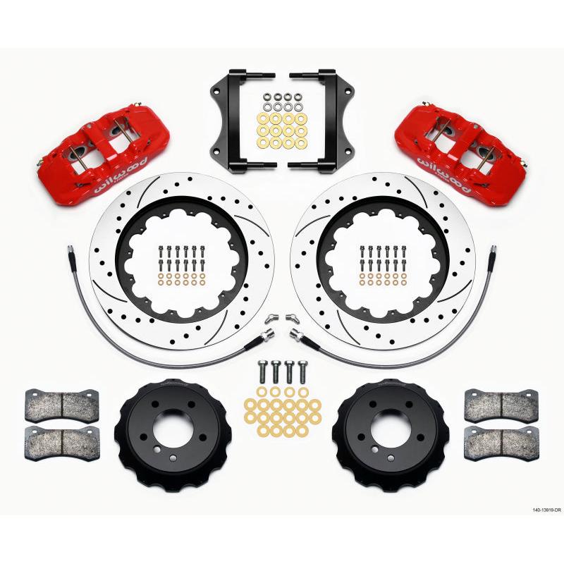 Wilwood AERO6 Front Hat Kit 15.00 Drilled Red 2007-2011 BMW E90 Series w/Lines - T1 Motorsports