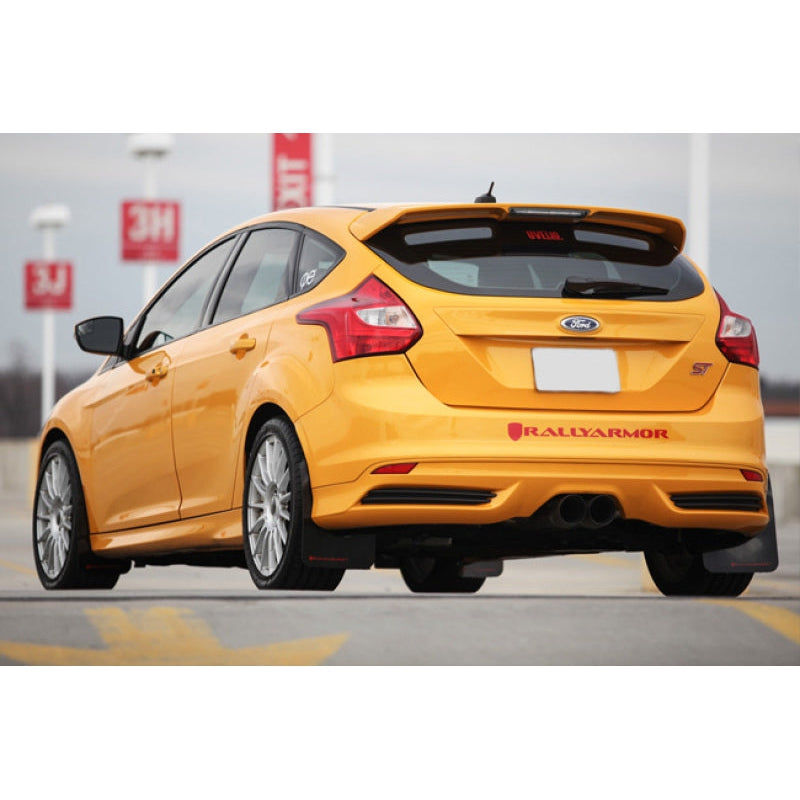 Rally Armor 12-19 Ford Focus (Incl. ST) / 16-19 RS Nitrous Blue UR Mud Flap w/ White Logo - T1 Motorsports
