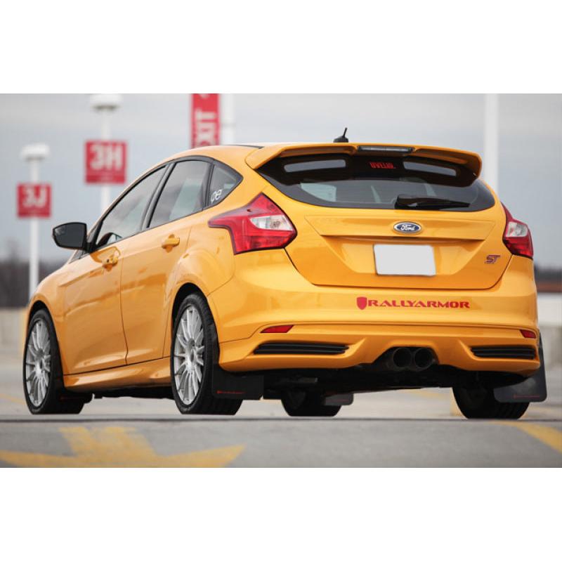 Rally Armor 12-19 Ford Focus ST / 16-19 RS Black UR Mud Flap w/ Red Altered Font Logo