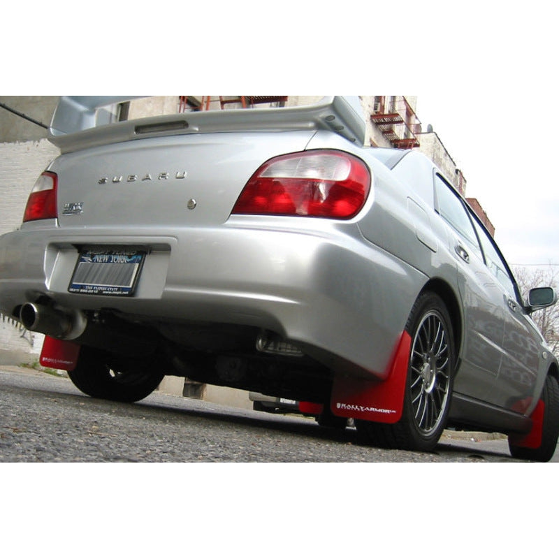 Rally Armor 02-07 Subaru WRX/STI/RS/2.5i (Wagons Req. Mod.) Red UR Mud Flap w/ White Logo - T1 Motorsports