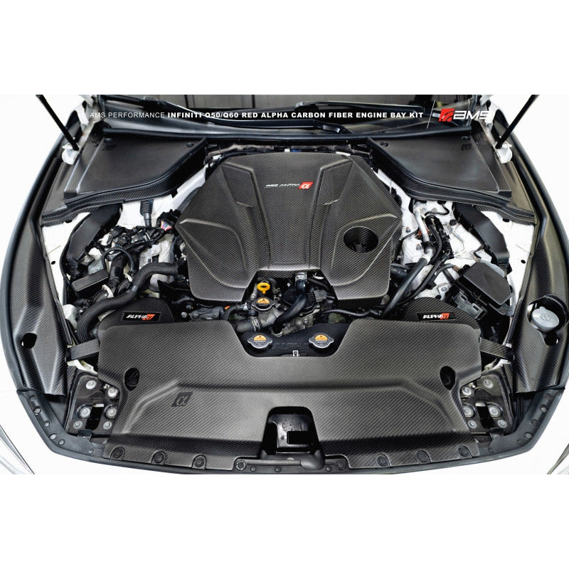 AMS Performance Infiniti 17+ Q60 / 16+ Q50 3.0TT Alpha Matte Carbon Rear Engine Bay Cover Set - T1 Motorsports