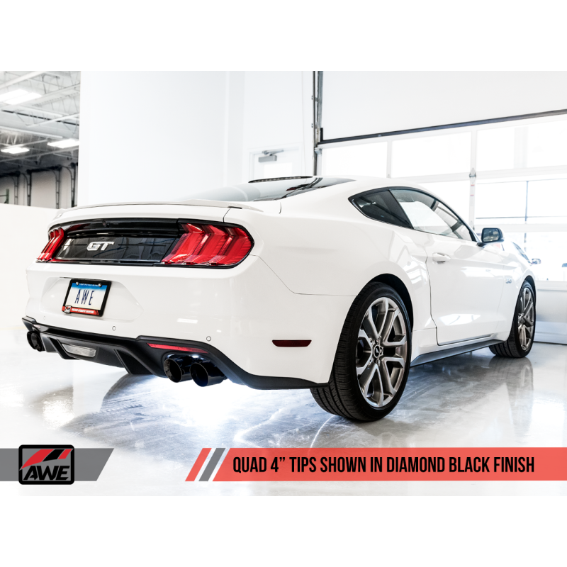 AWE Tuning 2018+ Ford Mustang GT (S550) Cat-back Exhaust - Track Edition (Quad Diamond Black Tips)