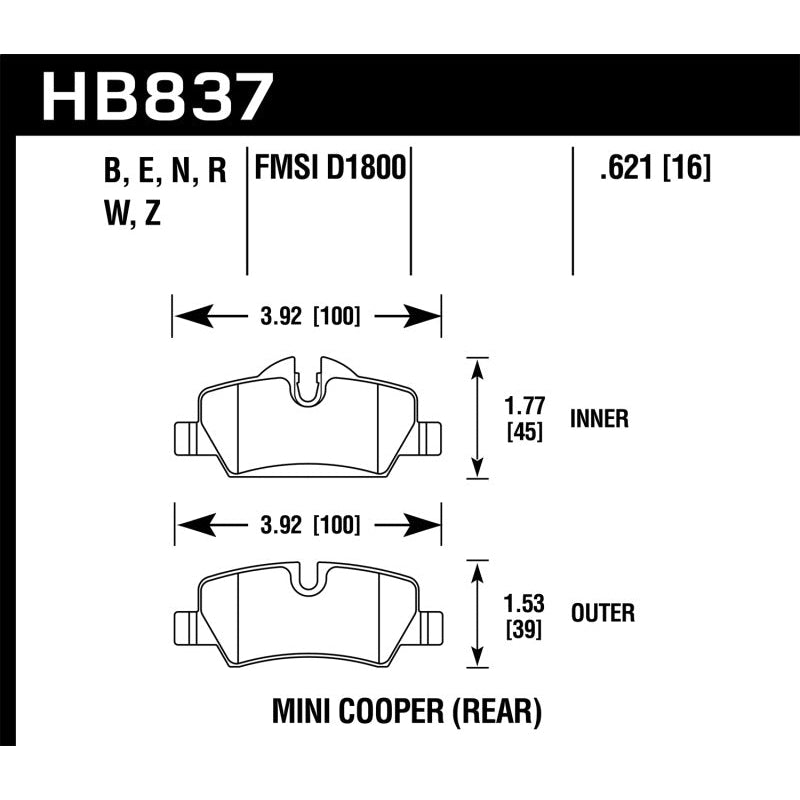 Hawk 14-17 Mini Cooper HPS 5.0 Rear Brake Pads - T1 Motorsports