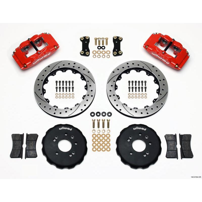 Wilwood FSLI4 Front Hat Kit 13.00in Drilled Red Nissan 240SX - T1 Motorsports