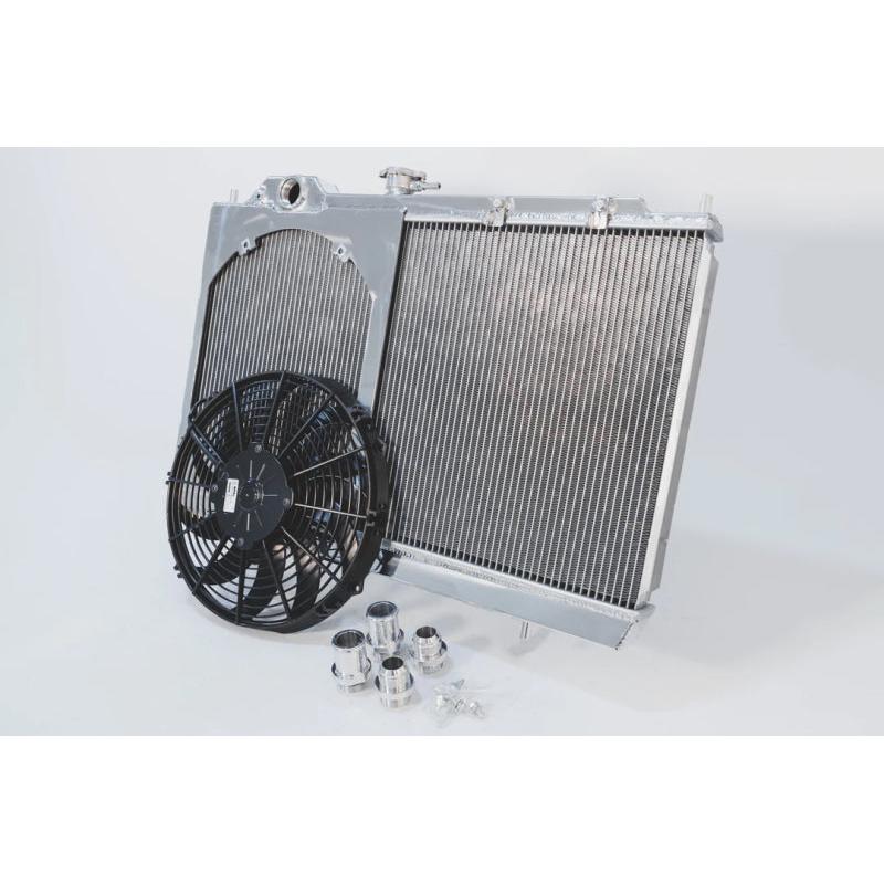 CSF 96-07 Mitsubishi Evo 4/5/6/7/8/9 Full-Slim Radiator w/12in Fan & Shroud/-16AN & Slip On Fitting - T1 Motorsports