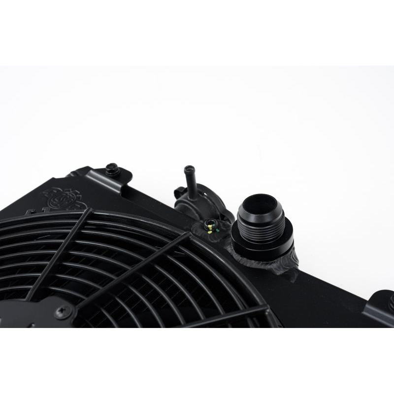 CSF Universal Half Radiator w/-16AN & Slip-On Fittings/12in SPAL Fan & Shroud - Black Finish - T1 Motorsports