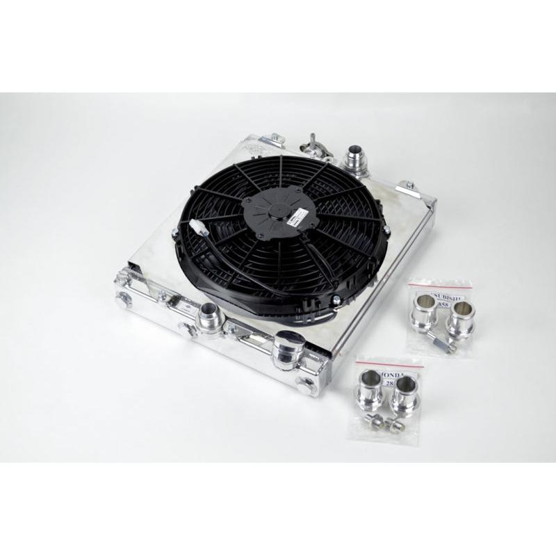CSF Universal Half Radiator w/-16AN & Slip-On Fittings/12in SPAL Fan & Shroud - T1 Motorsports